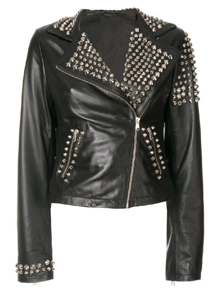 Women Black Studded Leather Jacket