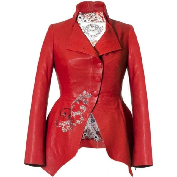 Women's Red Peplum Leather Jacket