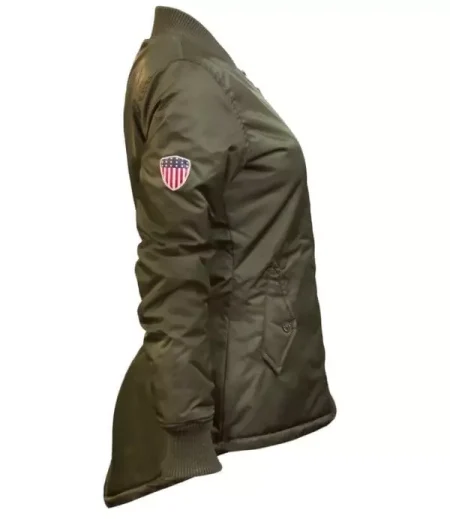 Side view of Miss Top Gun Women’s Longline Bomber Jacket
