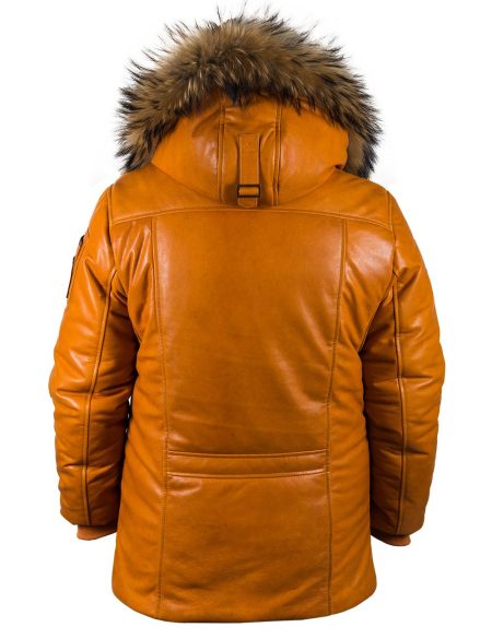 Back view of Orange Leather Parka Jacket