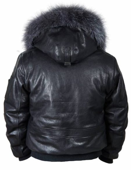 Back view of Parka Black Leather Jacket