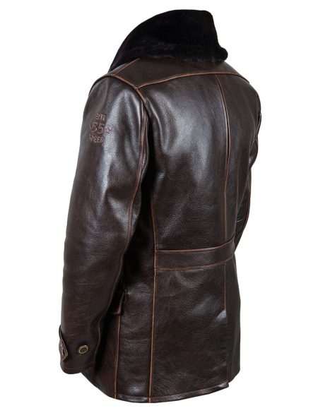Back view of Winter Leather Pea Coat