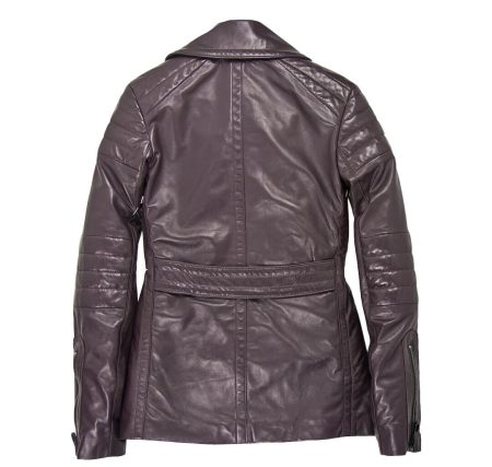 Back view of Womens Leather Pea Coat