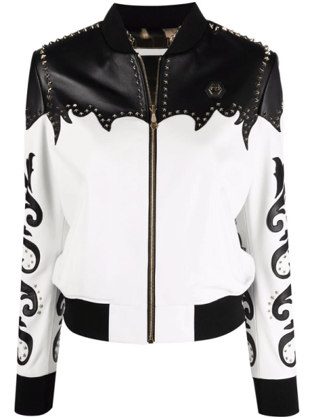 Cowboy Intarsia Leather Bomber Jacket