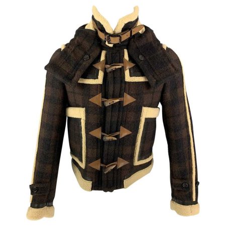 Cream Plaid Leather Shearling Jacket