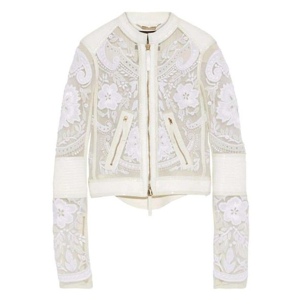 Embroidered Tulle Biker Jacket