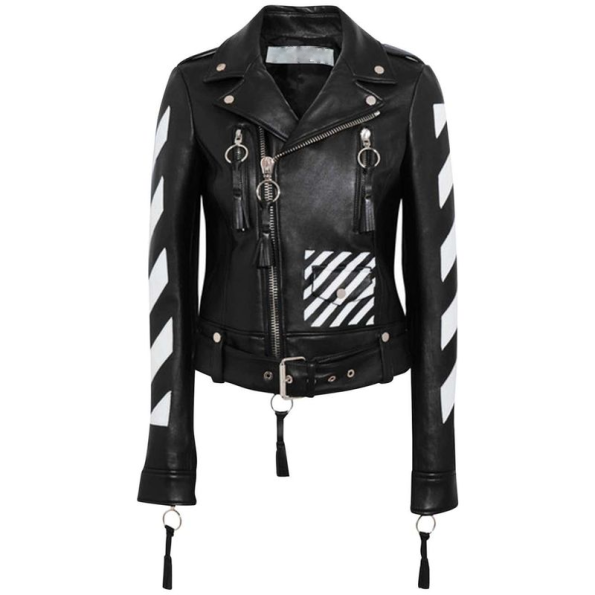Paneled Leather Biker Jacket