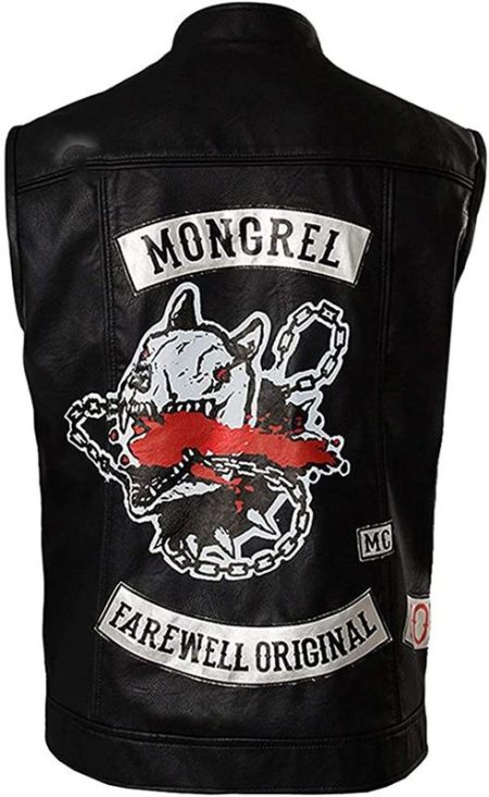 Back view of Mongrel Black Leather Vest