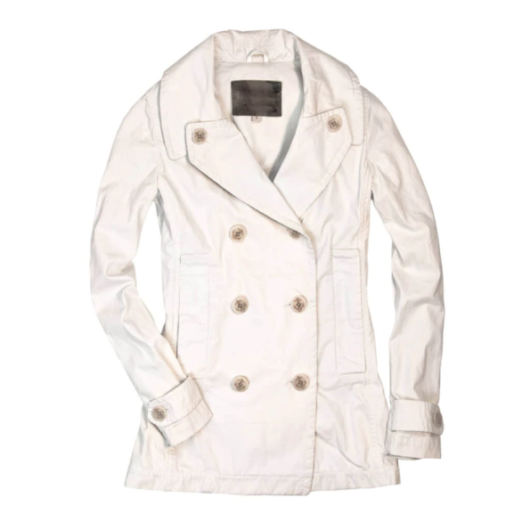 White Sun Washed Cotton Peacoat