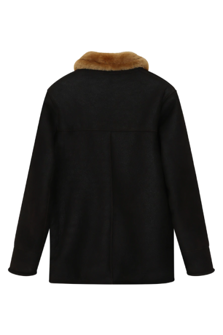 Back Men Black Wool Shearling Jacket