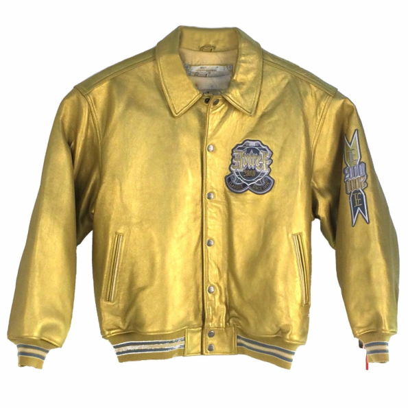 Men Bomber Gold Leather Jacket