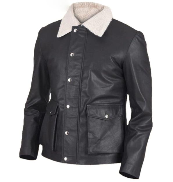 Men Button Shearling Leather Jacket