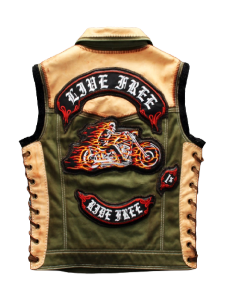 Back Motorcycle Style Embroidery Vest