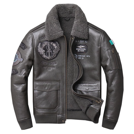 Top Gun Air Force Gray Leather Jacket