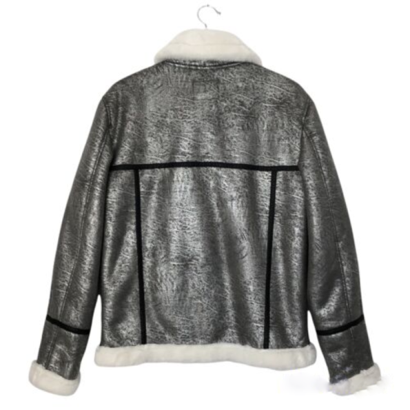 Back view of B3 Silver Bomber Shearling Jacket