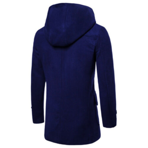 Back Men Hooded Trench Pea Coat