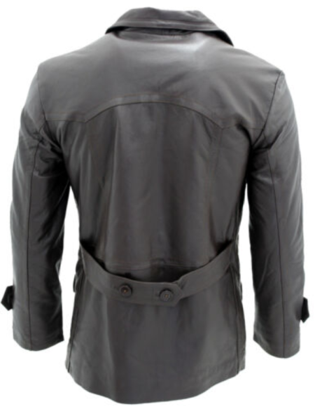Back Men's German Naval Leather Pea Coat