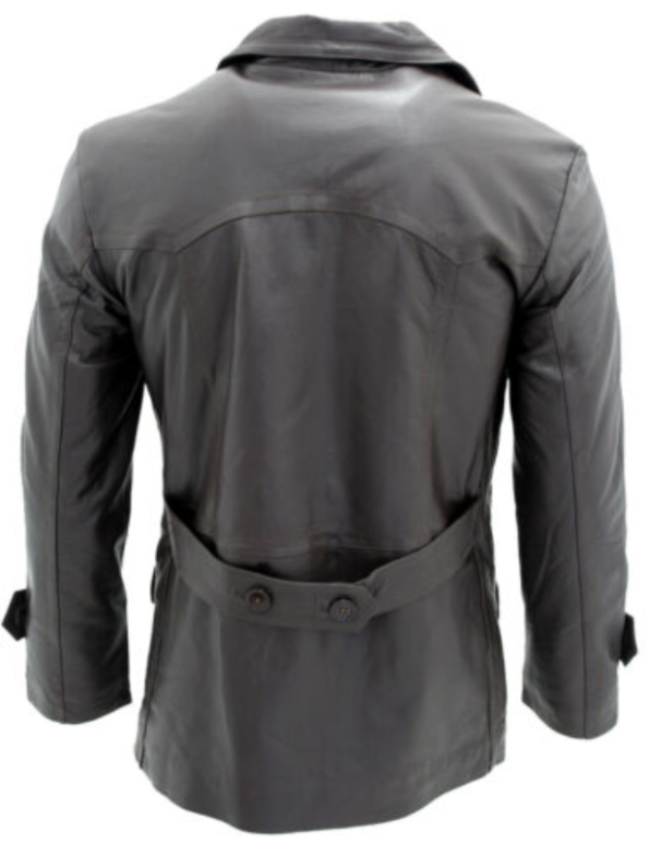 Back Men's German Naval Leather Pea Coat