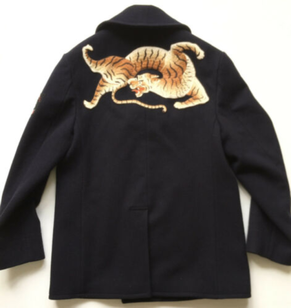Back view of Tiger Silk Embroidered Pea Coat
