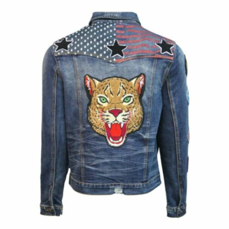 Back Top Gun Leopard Denim Jacket