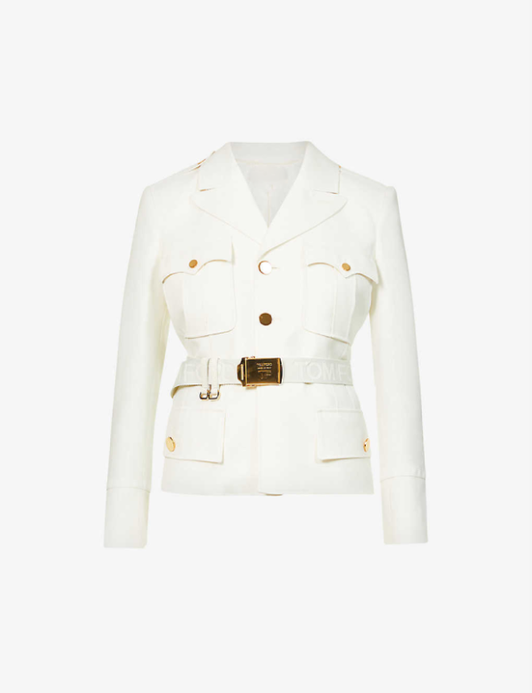 Belted Peak Lapels Wool Blend Jacket