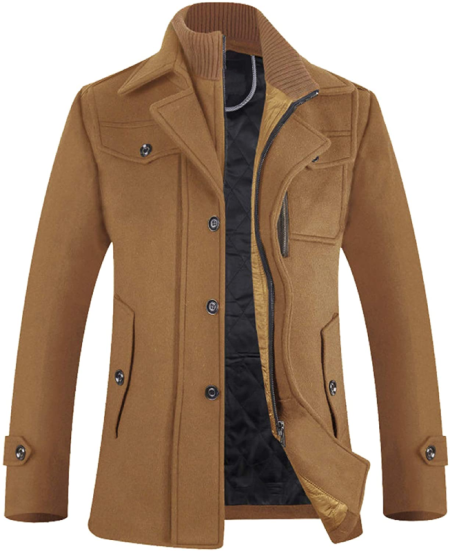 Brown Military Wool Winter Pea Coat