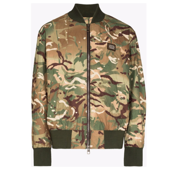 Camouflage Print Nylon Bomber Jacket