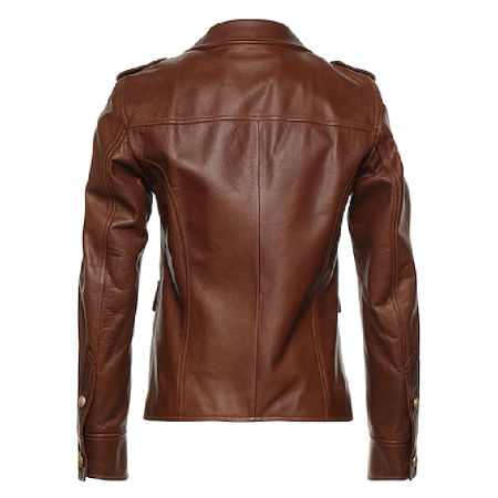 Back Men's Brown Leather Military Jacket