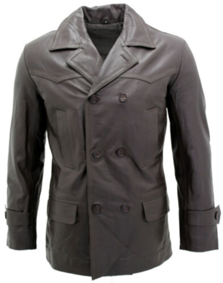 Men's German Naval Leather Pea Coat