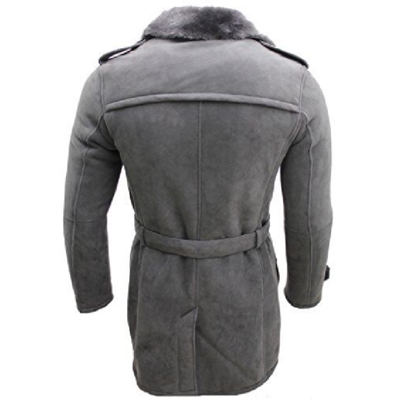 Back Military Real Sheepskin Suede Pea Coat