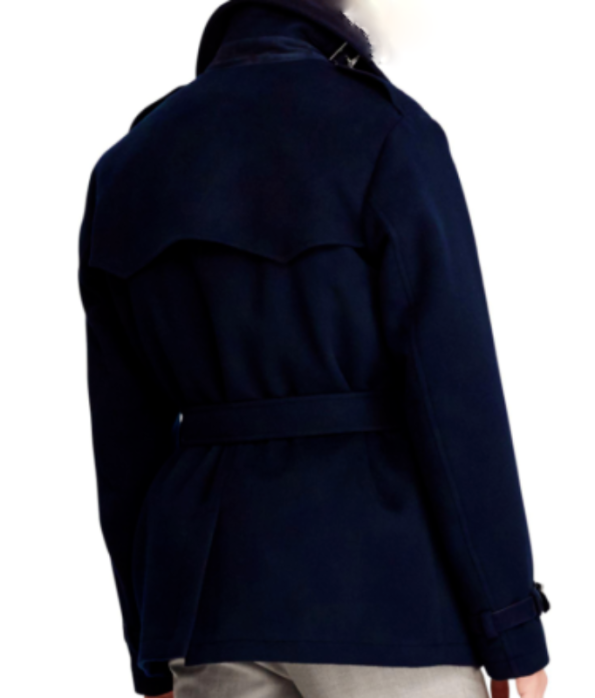 Back Navy Wool Trench Pea Coat