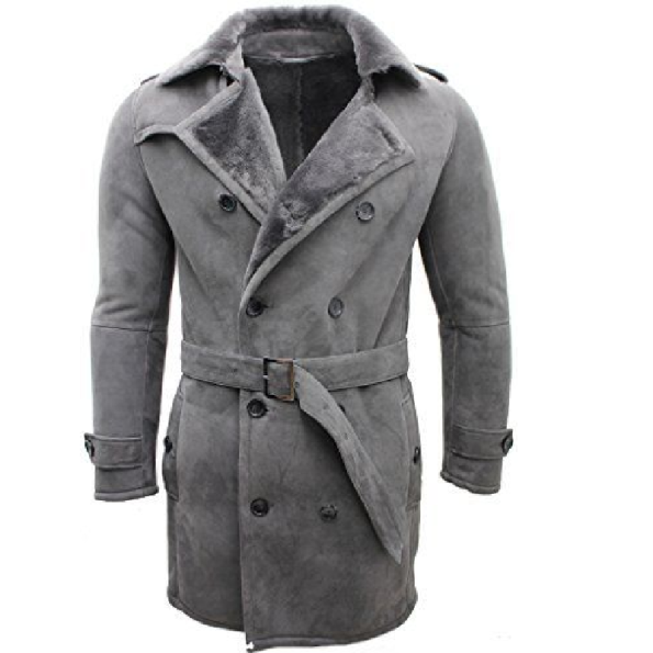 Military Real Sheepskin Suede Pea Coat