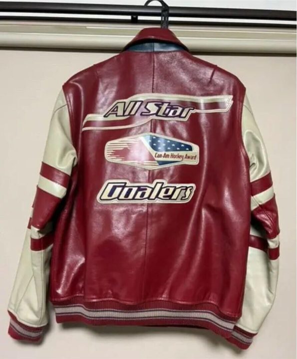 Back Red Varsity Goalers Leather Jacket