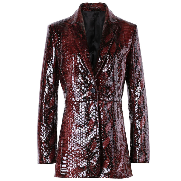 Shiny Snake Pattern Leather Coat