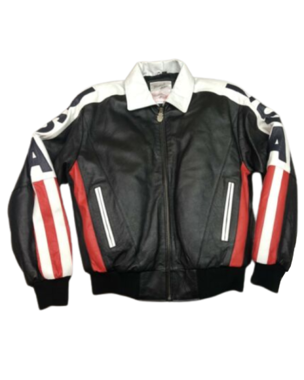USA Flag Black Leather Jacket
