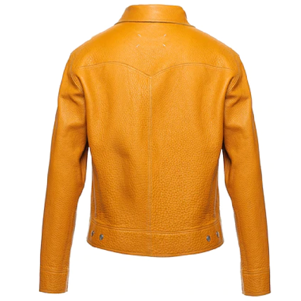 Back Yellow Moto Biker Leather Jacket