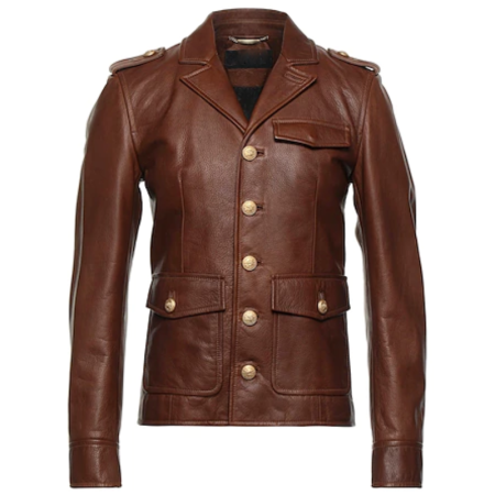 Men's Brown Leather Military Jacket