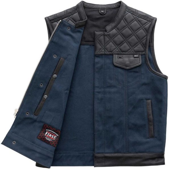 First Mfg Mens Hunt Club Diamond Quilt elegant Blue leather Vest