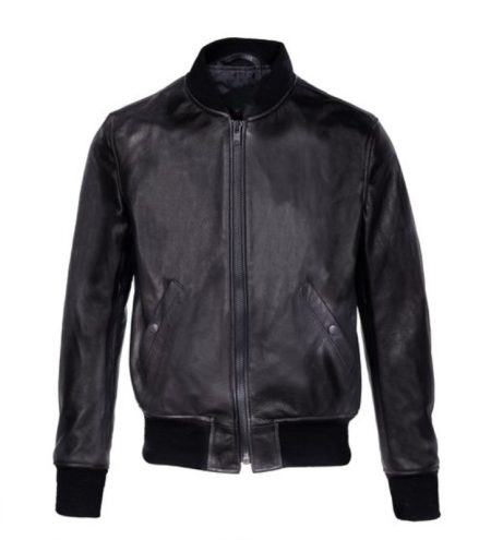 Lightweight Pebbled Cowhide MA-1 Jacket leather in black