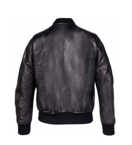 Lightweight Pebbled Cowhide black Leather MA-1 Jacket