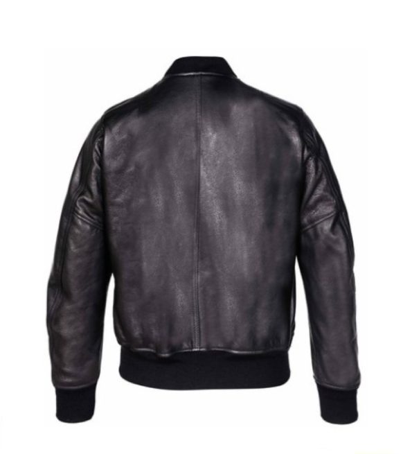 Lightweight Pebbled Cowhide black Leather MA-1 Jacket