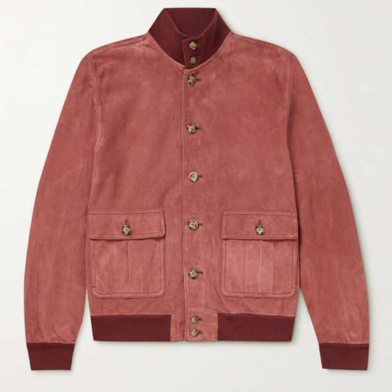 Valstarino Slim-Fit Suede Bomber Red Jacket