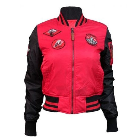 Miss Top Gun Color Block MA-1 Red & Black Jacket