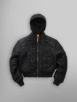 Alpha X Mademe Hooded Ruched Ma-1 Black Bomber Jacket