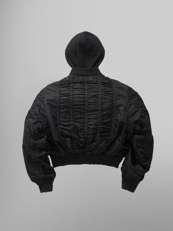 Alpha X Mademe Hooded Ruched Ma-1 Black Bomber Jacket.