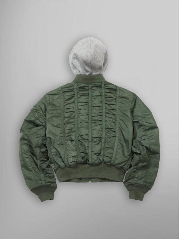 Alpha X Mademe Hooded Ruched Ma-1 Green Bomber Jacket.