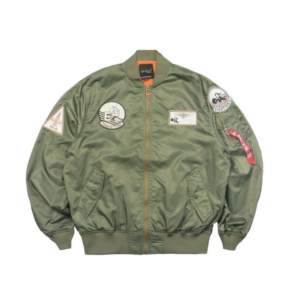 Baseball Embroidered Ma-1 Olive Green Pilot Jacket