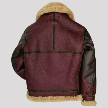 Collins Two Tone Burgundy and Black SF Bomber Shearling Real Leather Jacket.