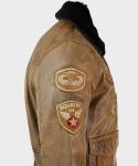 Devin Aviator Fur Collar Tan Bomber Brown Jacket With Patches