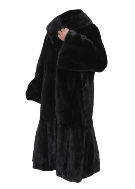 Handmade Women’s Real Black Mink Fur Long Trench Coat